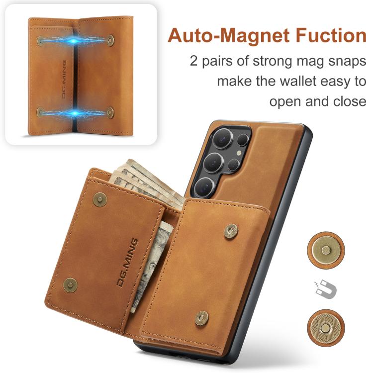 For Samsung Galaxy S25 Ultra 5G DG.MING M1 Series 3-Fold Multi Card Wallet + Magnetic Phone Case