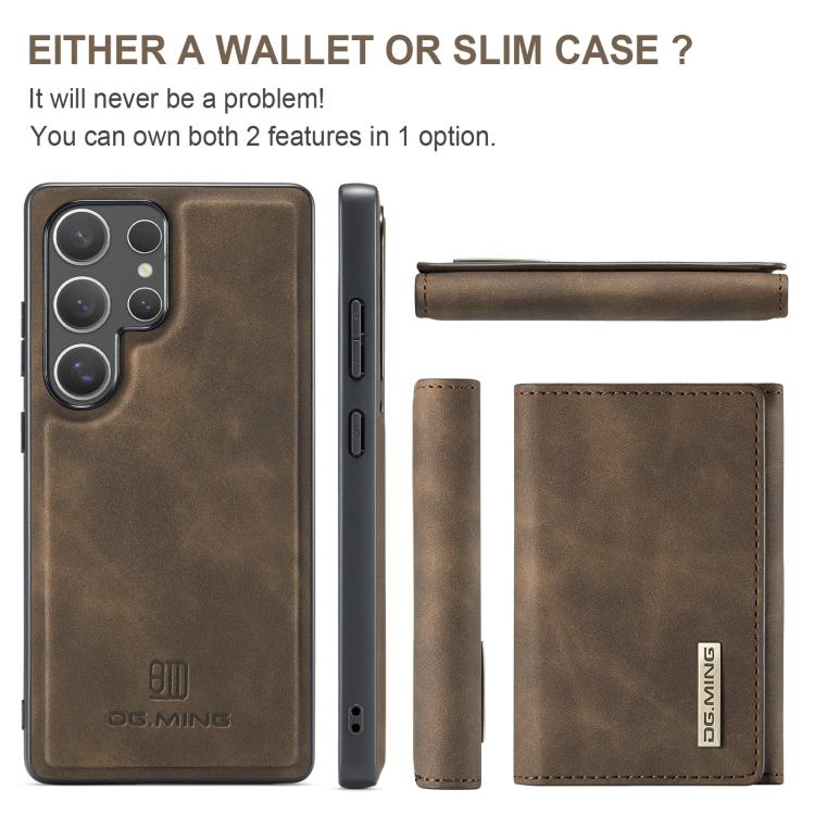For Samsung Galaxy S25 Ultra 5G DG.MING M1 Series 3-Fold Multi Card Wallet + Magnetic Phone Case