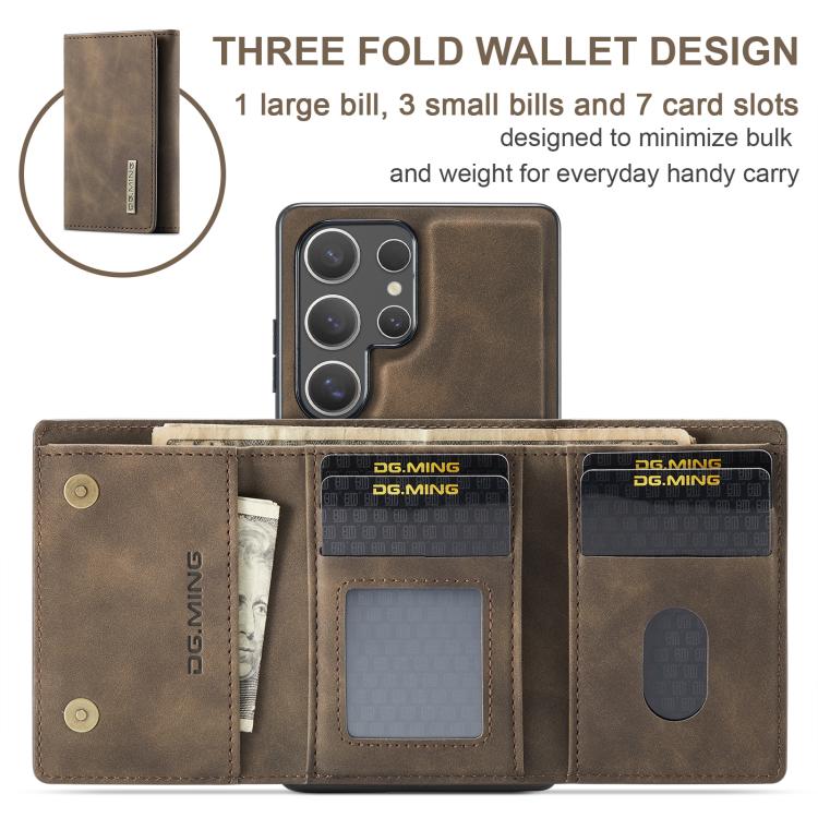 For Samsung Galaxy S25 Ultra 5G DG.MING M1 Series 3-Fold Multi Card Wallet + Magnetic Phone Case