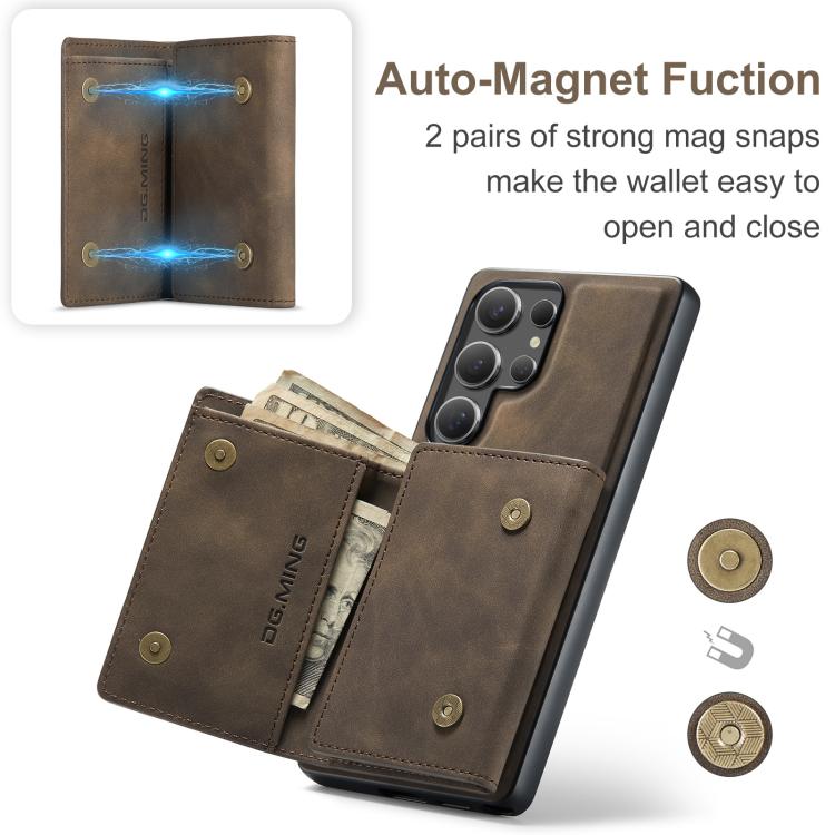 For Samsung Galaxy S25 Ultra 5G DG.MING M1 Series 3-Fold Multi Card Wallet + Magnetic Phone Case