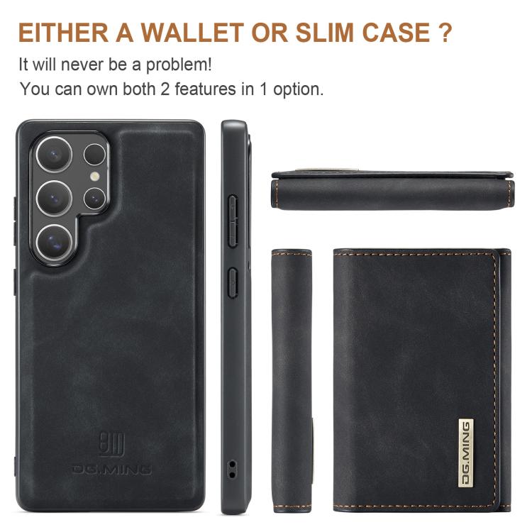 For Samsung Galaxy S25 Ultra 5G DG.MING M1 Series 3-Fold Multi Card Wallet + Magnetic Phone Case