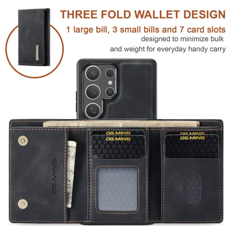 For Samsung Galaxy S25 Ultra 5G DG.MING M1 Series 3-Fold Multi Card Wallet + Magnetic Phone Case