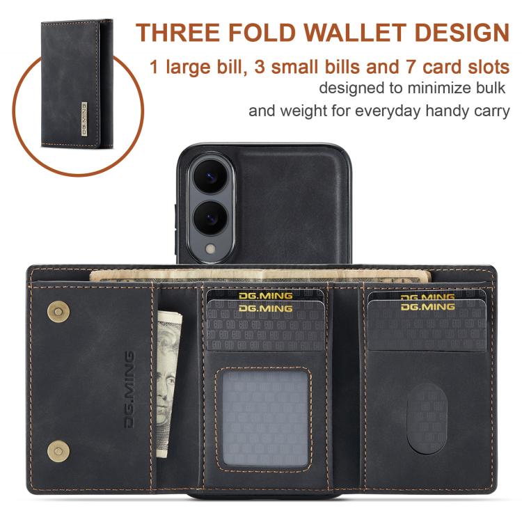 For Samsung Galaxy S25 Edge 5G DG.MING M1 Series 3-Fold Multi Card Wallet + Magnetic Phone Case
