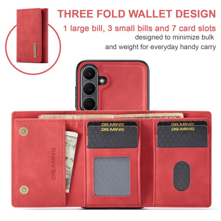 For Samsung Galaxy S25 FE 5G DG.MING M1 Series 3-Fold Multi Card Wallet + Magnetic Phone Case