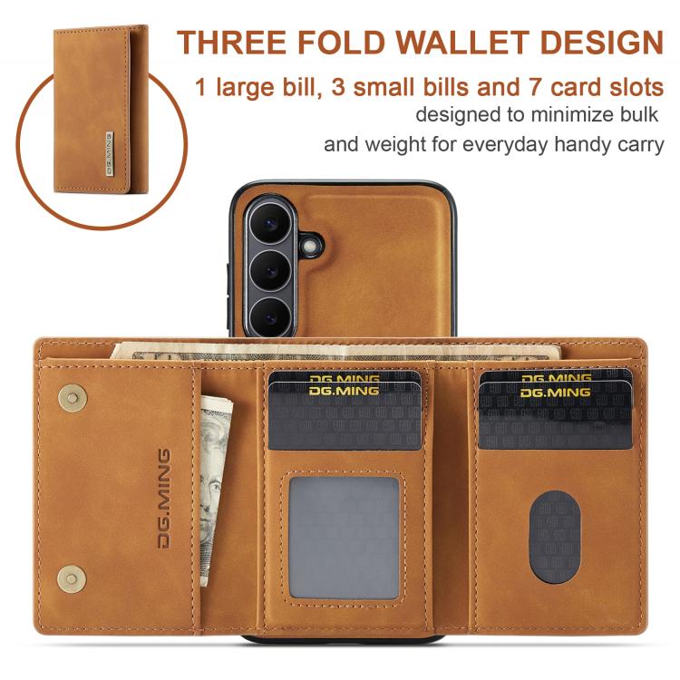 For Samsung Galaxy S25 FE 5G DG.MING M1 Series 3-Fold Multi Card Wallet + Magnetic Phone Case