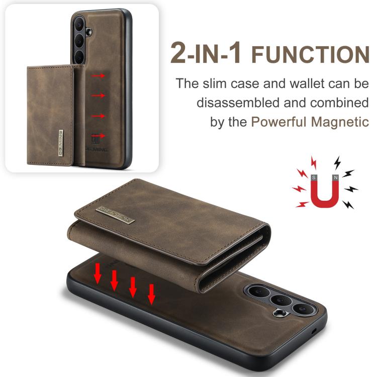 For Samsung Galaxy S25 FE 5G DG.MING M1 Series 3-Fold Multi Card Wallet + Magnetic Phone Case