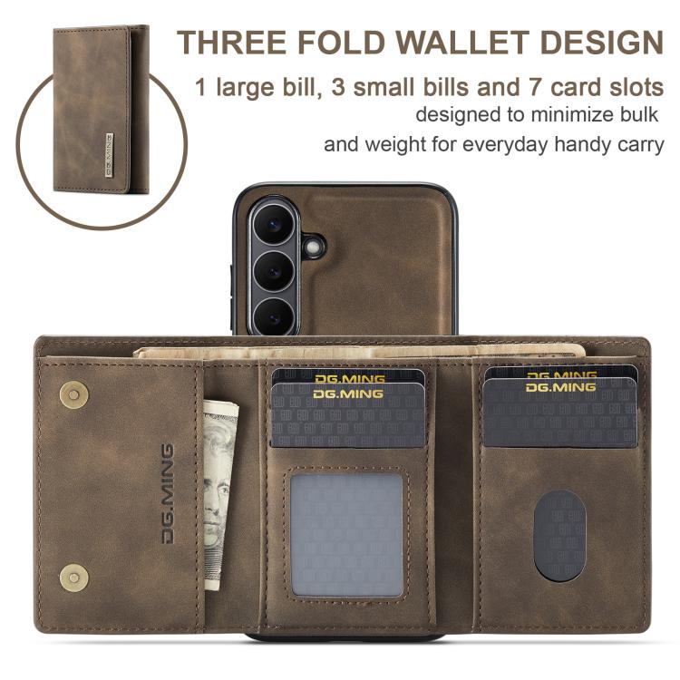 For Samsung Galaxy S25 FE 5G DG.MING M1 Series 3-Fold Multi Card Wallet + Magnetic Phone Case