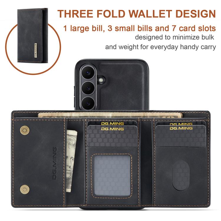 For Samsung Galaxy S25 FE 5G DG.MING M1 Series 3-Fold Multi Card Wallet + Magnetic Phone Case