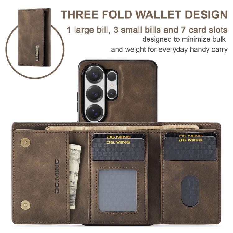For Samsung Galaxy S26 Ultra 5G DG.MING M1 Series 3-Fold Multi Card Wallet + Magnetic Phone Case