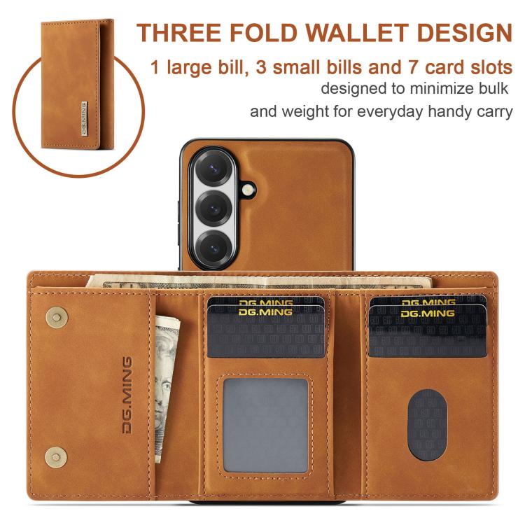 For Samsung Galaxy S26 5G DG.MING M1 Series 3-Fold Multi Card Wallet + Magnetic Phone Case