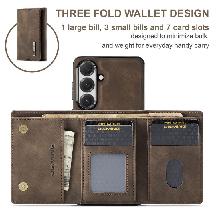 For Samsung Galaxy S26 5G DG.MING M1 Series 3-Fold Multi Card Wallet + Magnetic Phone Case