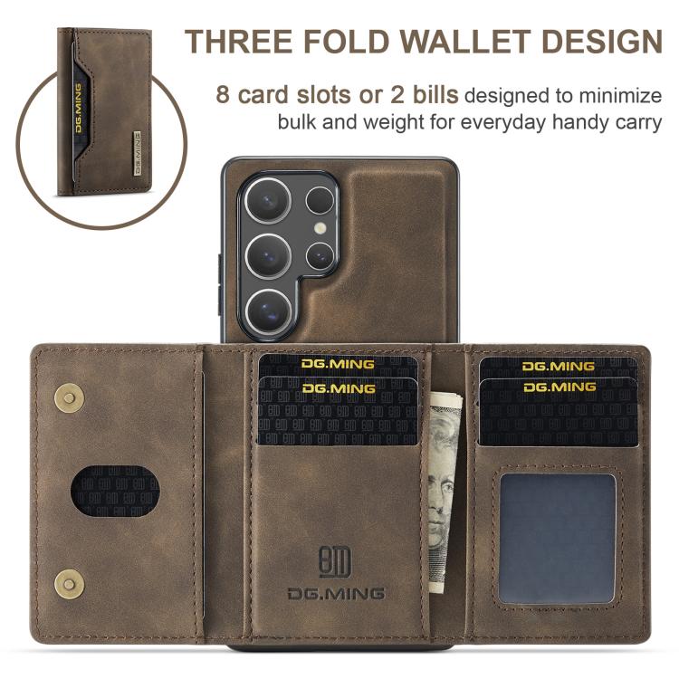 For Samsung Galaxy S25 Ultra 5G DG.MING M2 Series 3-Fold Multi Card Bag + Magnetic Phone Case