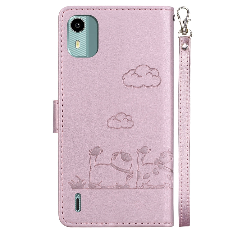 For Nokia C12 Cute Cats RFID Leather Phone Case