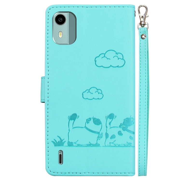 For Nokia C12 Cute Cats RFID Leather Phone Case