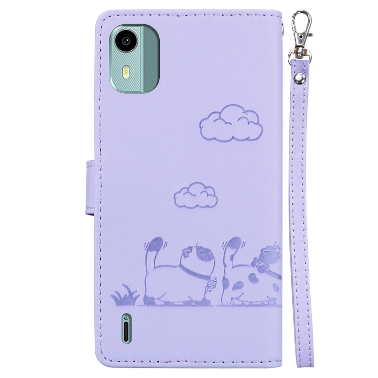 For Nokia C12 Cute Cats RFID Leather Phone Case