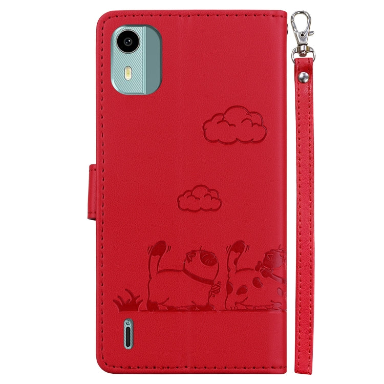 For Nokia C12 Cute Cats RFID Leather Phone Case