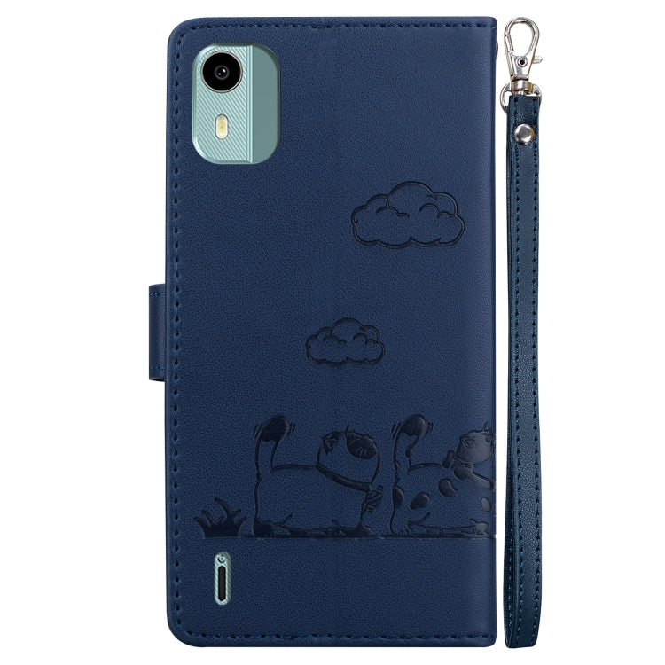 For Nokia C12 Cute Cats RFID Leather Phone Case