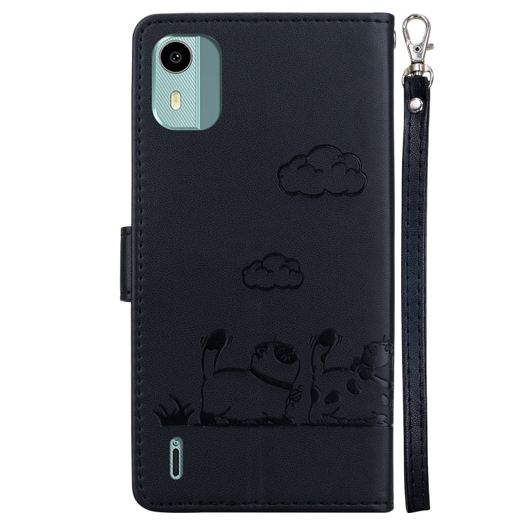 For Nokia C12 Cute Cats RFID Leather Phone Case