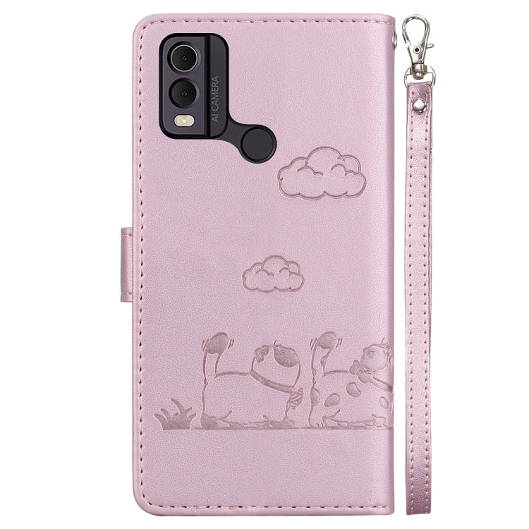For Nokia C22 Cute Cats RFID Leather Phone Case