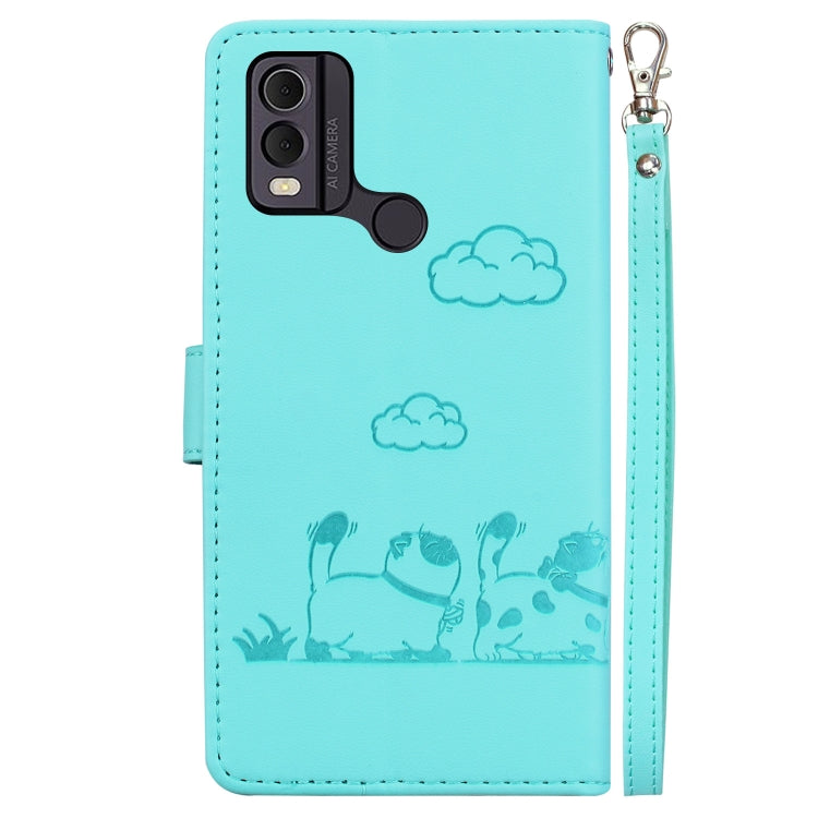 For Nokia C22 Cute Cats RFID Leather Phone Case
