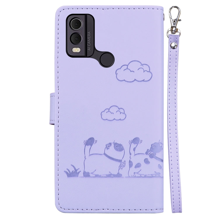 For Nokia C22 Cute Cats RFID Leather Phone Case