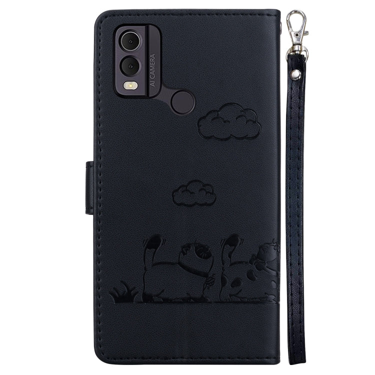 For Nokia C22 Cute Cats RFID Leather Phone Case
