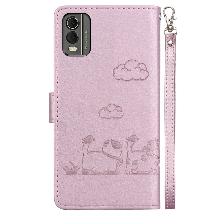 For Nokia C32 Cute Cats RFID Leather Phone Case