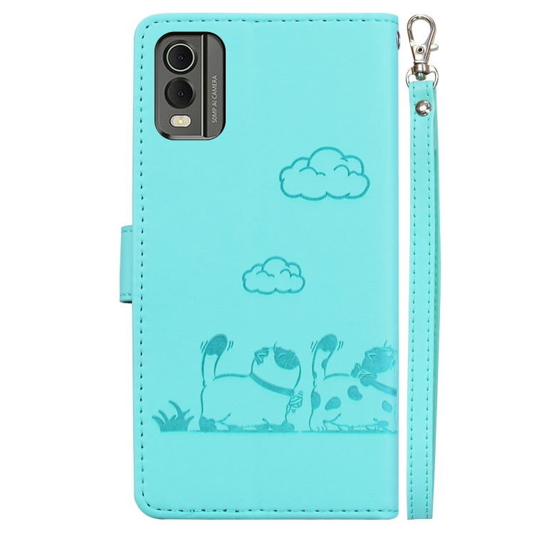 For Nokia C32 Cute Cats RFID Leather Phone Case