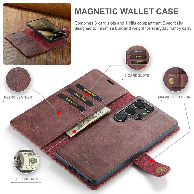 For Samsung Galaxy S25 Ultra 5G DG.MING Crazy Horse Texture Detachable Magnetic Leather Case