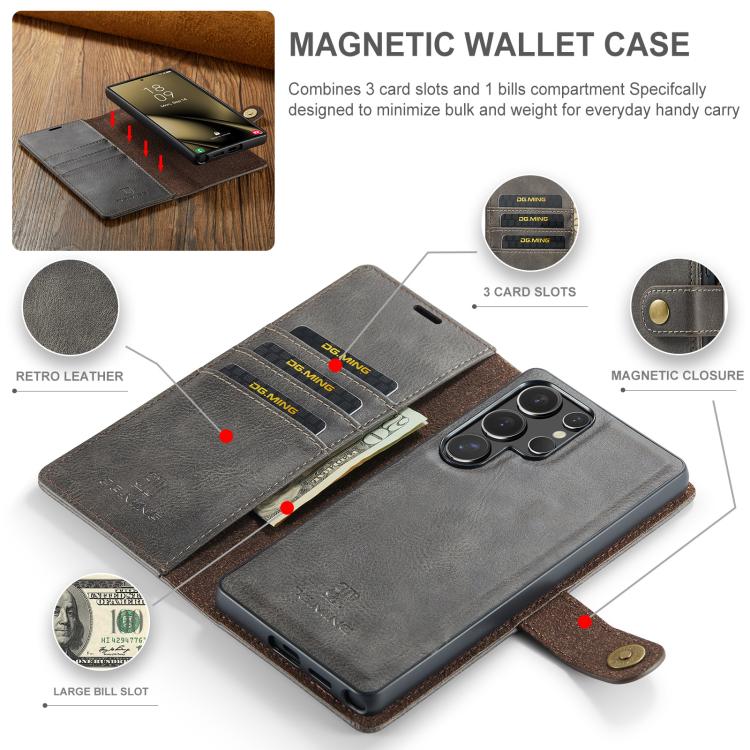 For Samsung Galaxy S25 Ultra 5G DG.MING Crazy Horse Texture Detachable Magnetic Leather Case