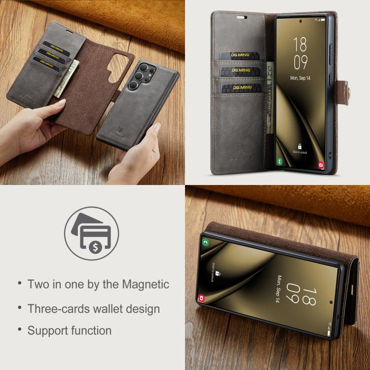 For Samsung Galaxy S25 Ultra 5G DG.MING Crazy Horse Texture Detachable Magnetic Leather Case
