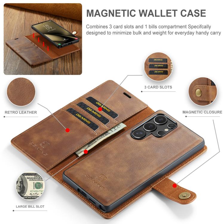 For Samsung Galaxy S25 Ultra 5G DG.MING Crazy Horse Texture Detachable Magnetic Leather Case