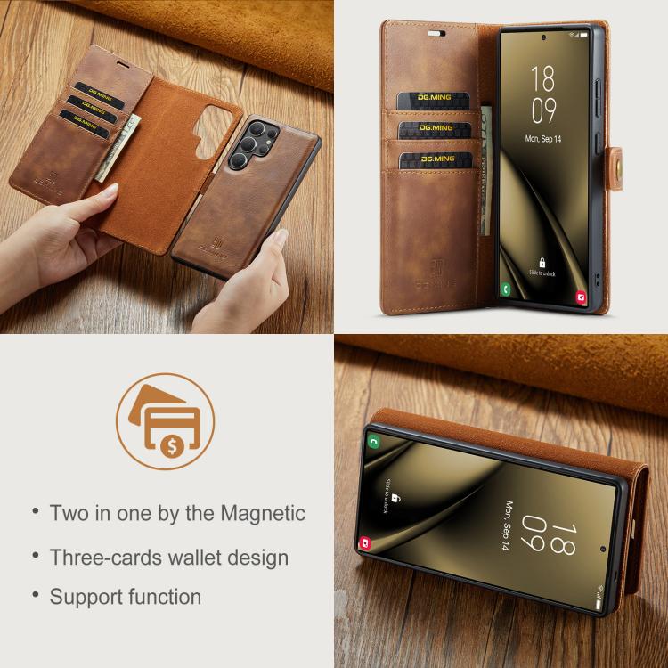 For Samsung Galaxy S25 Ultra 5G DG.MING Crazy Horse Texture Detachable Magnetic Leather Case