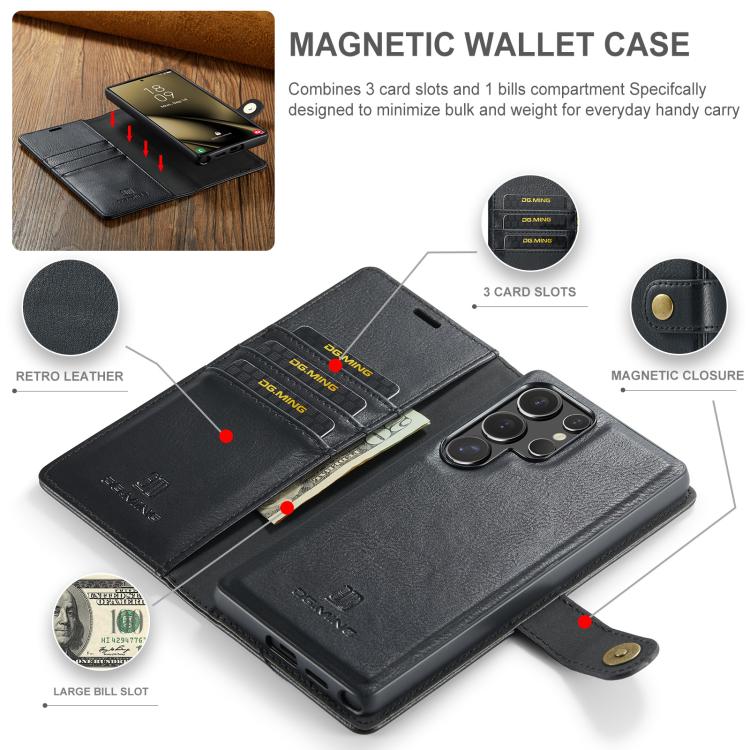 For Samsung Galaxy S25 Ultra 5G DG.MING Crazy Horse Texture Detachable Magnetic Leather Case
