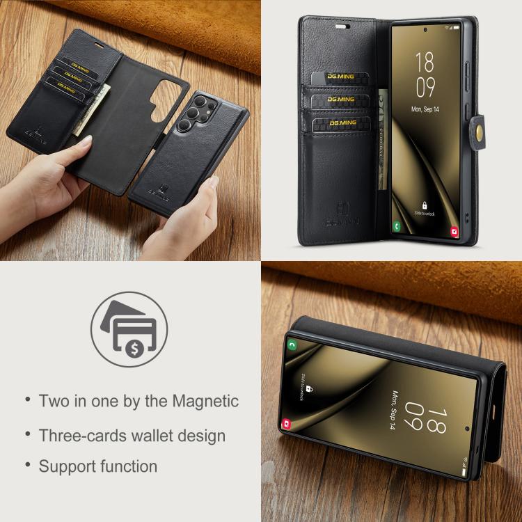 For Samsung Galaxy S25 Ultra 5G DG.MING Crazy Horse Texture Detachable Magnetic Leather Case