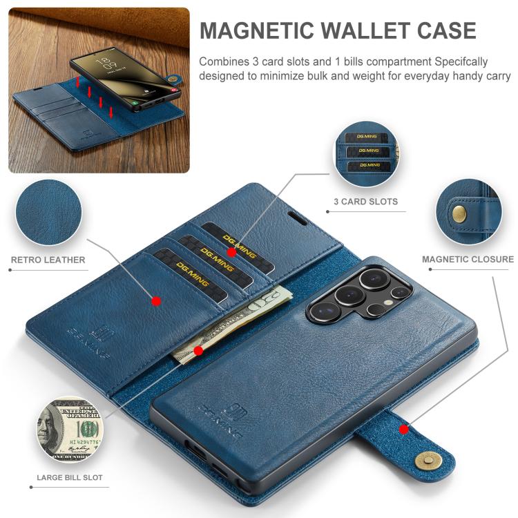 For Samsung Galaxy S25 Ultra 5G DG.MING Crazy Horse Texture Detachable Magnetic Leather Case