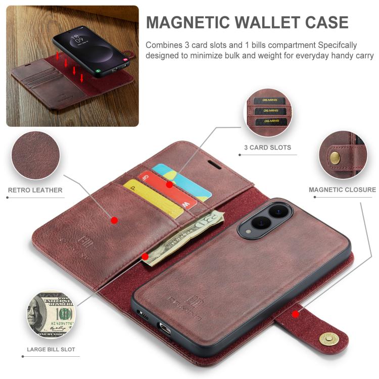 For Samsung Galaxy S25 Edge 5G DG.MING Crazy Horse Texture Detachable Magnetic Leather Case