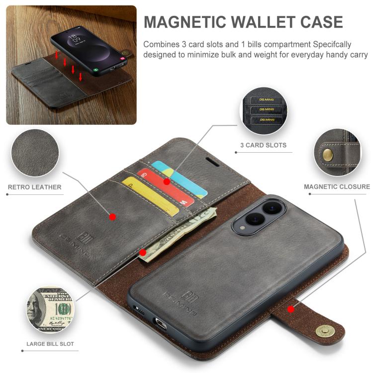 For Samsung Galaxy S25 Edge 5G DG.MING Crazy Horse Texture Detachable Magnetic Leather Case