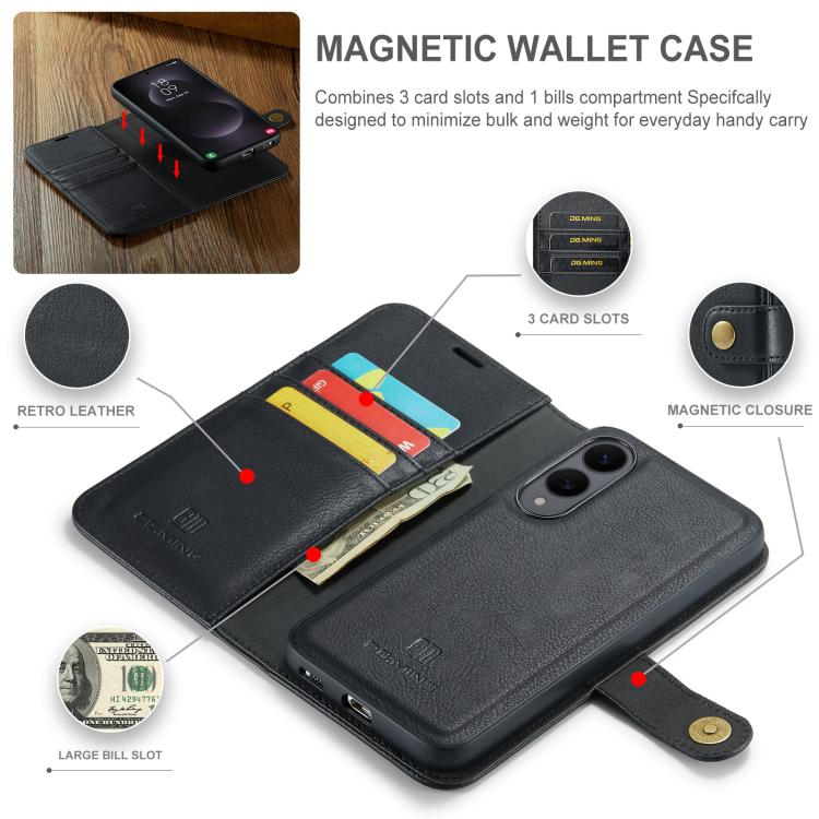 For Samsung Galaxy S25 Edge 5G DG.MING Crazy Horse Texture Detachable Magnetic Leather Case