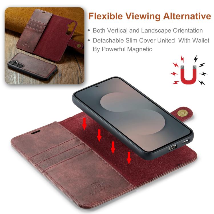 For Samsung Galaxy S25 FE 5G DG.MING Crazy Horse Texture Detachable Magnetic Leather Case