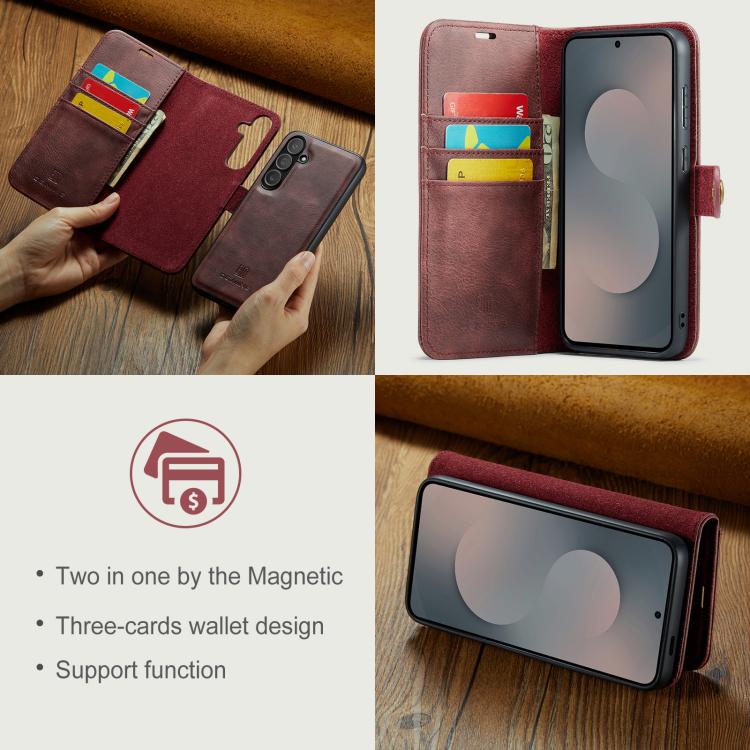 For Samsung Galaxy S25 FE 5G DG.MING Crazy Horse Texture Detachable Magnetic Leather Case