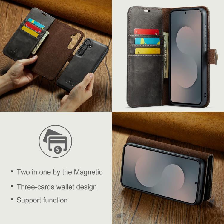 For Samsung Galaxy S25 FE 5G DG.MING Crazy Horse Texture Detachable Magnetic Leather Case
