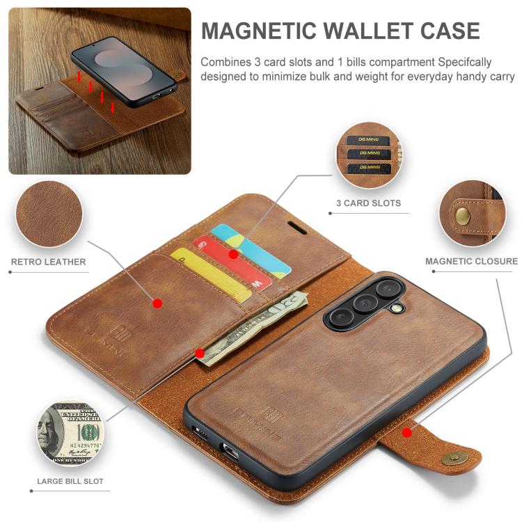 For Samsung Galaxy S25 FE 5G DG.MING Crazy Horse Texture Detachable Magnetic Leather Case