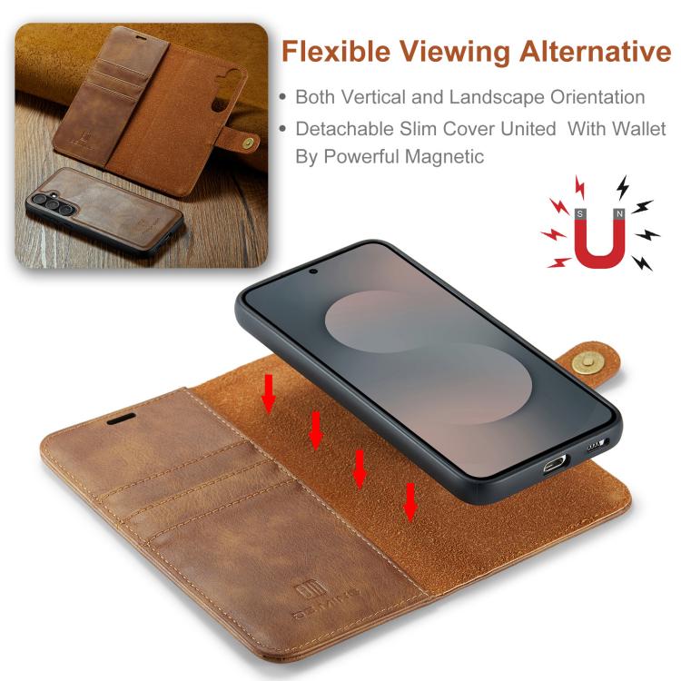For Samsung Galaxy S25 FE 5G DG.MING Crazy Horse Texture Detachable Magnetic Leather Case