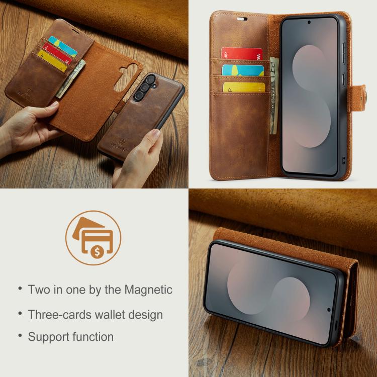 For Samsung Galaxy S25 FE 5G DG.MING Crazy Horse Texture Detachable Magnetic Leather Case