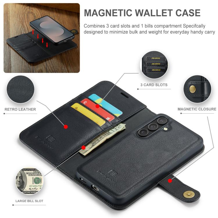 For Samsung Galaxy S25 FE 5G DG.MING Crazy Horse Texture Detachable Magnetic Leather Case