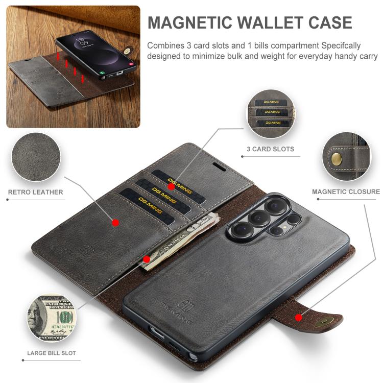 For Samsung Galaxy S26 Ultra 5G DG.MING Crazy Horse Texture Detachable Magnetic Leather Case