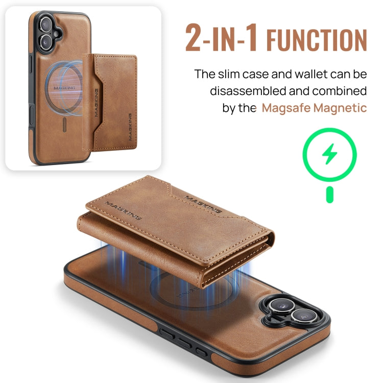 For iPhone 16 Plus MAGKING K2 Series MagSafe RFID Card Bag Detachable Phone Case