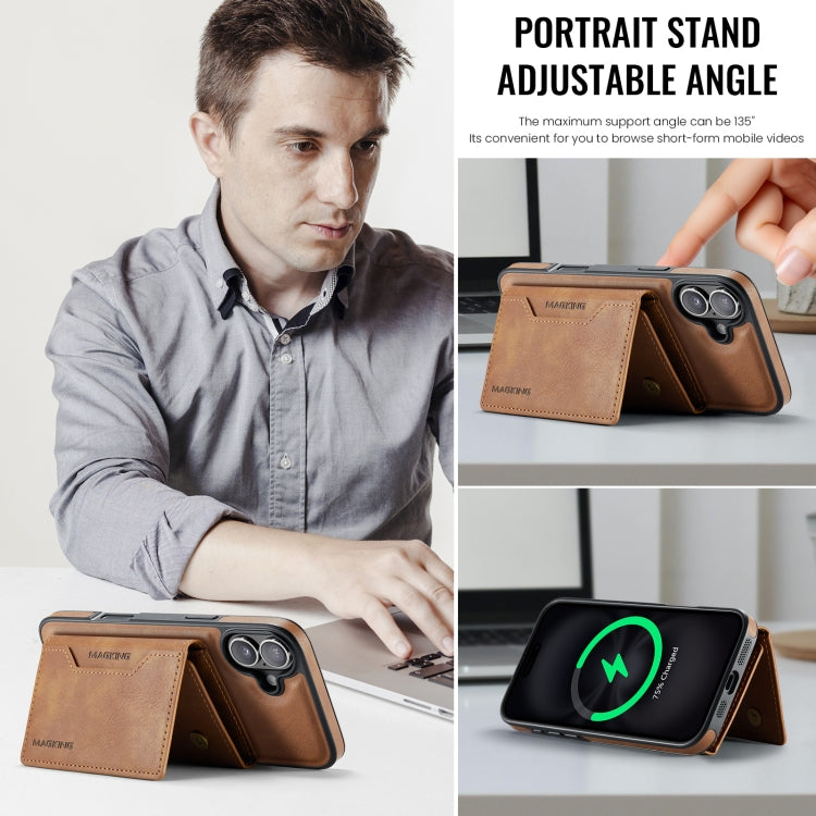 For iPhone 16 Plus MAGKING K2 Series MagSafe RFID Card Bag Detachable Phone Case