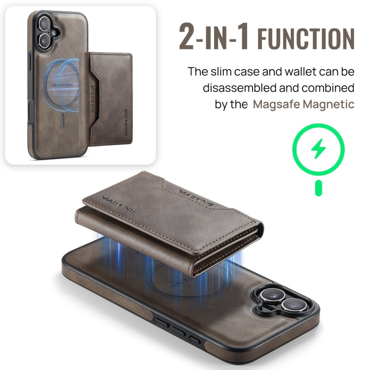 For iPhone 16 Plus MAGKING K2 Series MagSafe RFID Card Bag Detachable Phone Case